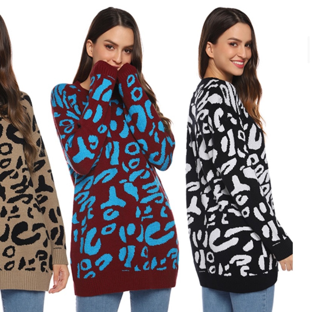 Aibrou Women Leopard Print Sweater Oversized